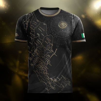 Mexico Soccer Jersey Black Aztec Sunstone Heritage Map Design